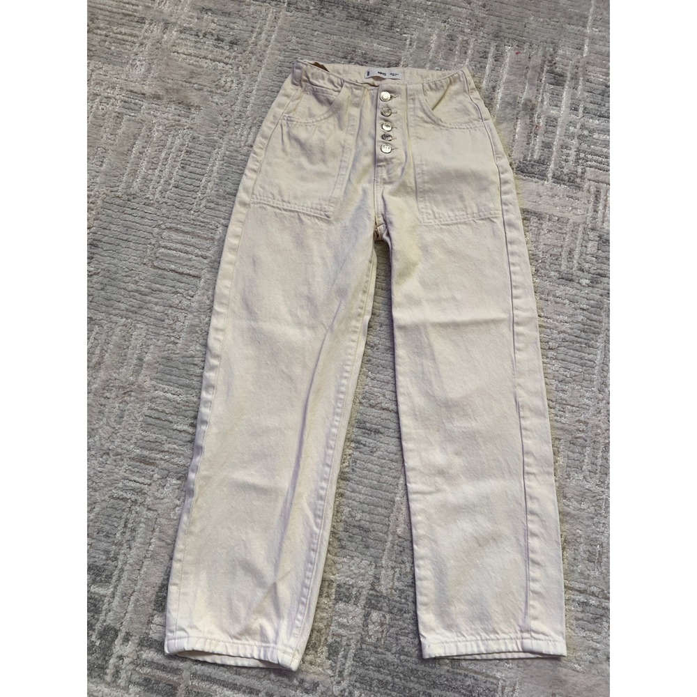 MNG Mango Beige Straight Leg Jeans‎ Womens High Waist Button Fly Size 1